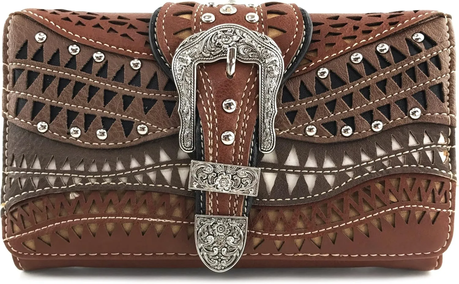 Justin West Studs Laser Cut Triangle Western Rhinestone Buckle Handbag Purse Conceal Carry