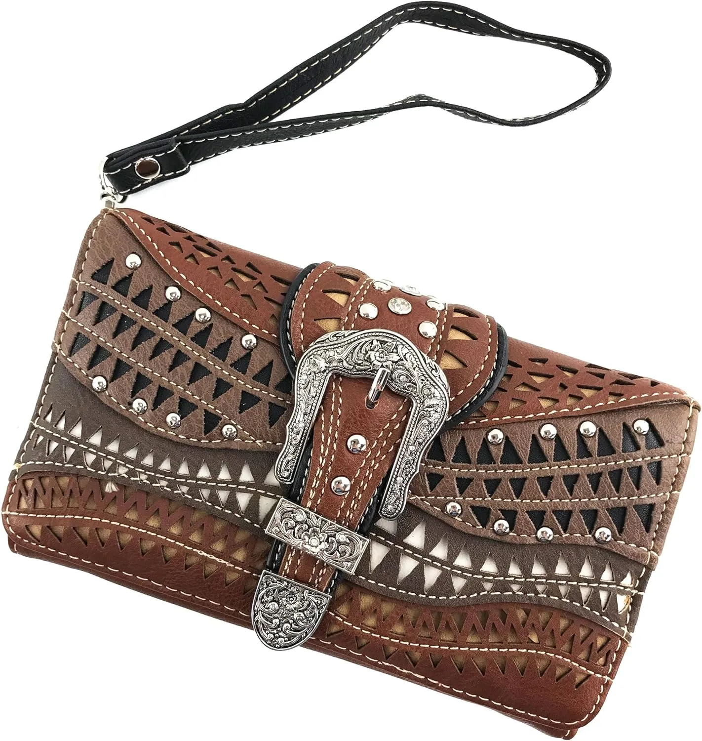 Justin West Studs Laser Cut Triangle Western Rhinestone Buckle Handbag Purse Conceal Carry