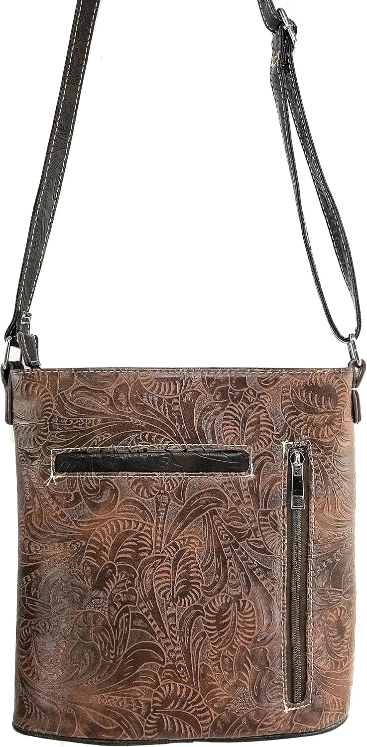 Justin West Turquoise Stone Concho Feathers Western Tooled Studs Concealed Carry Handbag Purse
