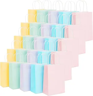 Juvale 25 Pack Pastel Gift Bags with Handles, Paper Party Favor Bags, Colored Paper Bag for Baby Shower, Goodies, Birthday, 5 Colors - 6.3x3.2x8.7 inch