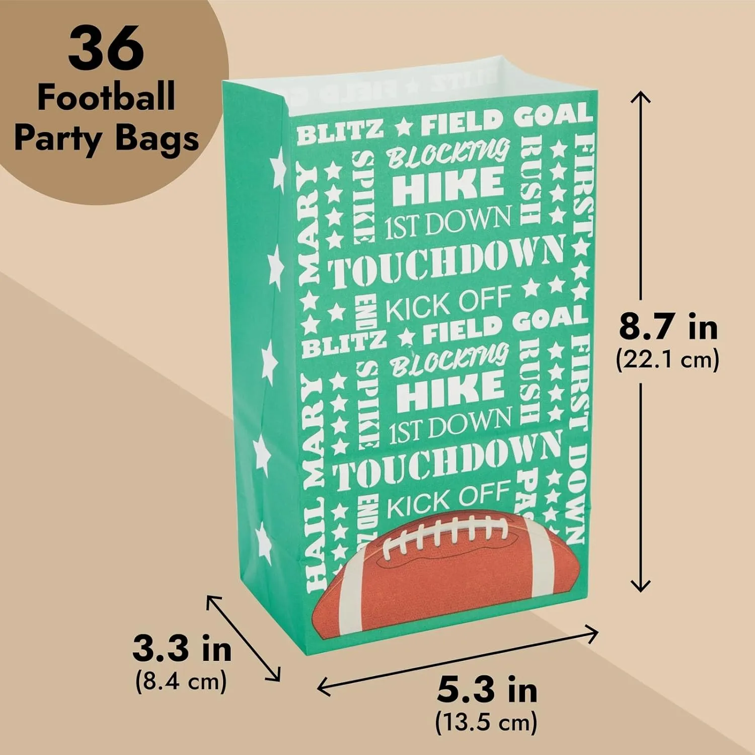 Juvale 36 Pack Football Party Favor Bags - Football Gift Bags for Treats, Snacks, and Goodies for Boys - Ideal for Kids Rugby Team and Sports Birthday Party Supplies (5.3 x 8.7 x 3.3 in)