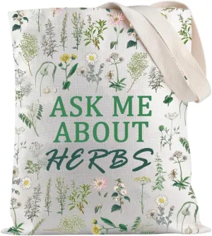 JXGZSO Medicinal Plants Tote Bag Ask Me About Herbs Tote Bag Green Witch Naturalist Healers Gift Herbalist Gift