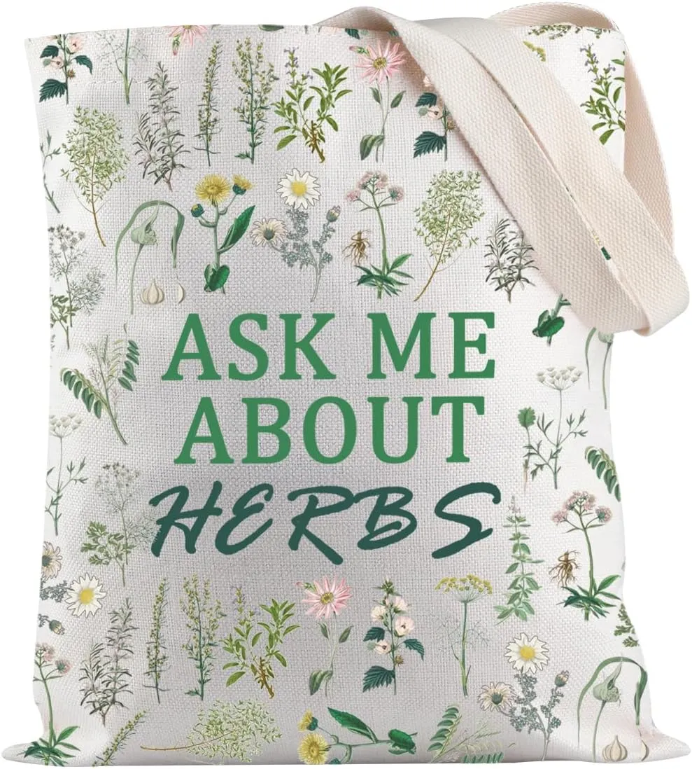 JXGZSO Medicinal Plants Tote Bag Ask Me About Herbs Tote Bag Green Witch Naturalist Healers Gift Herbalist Gift