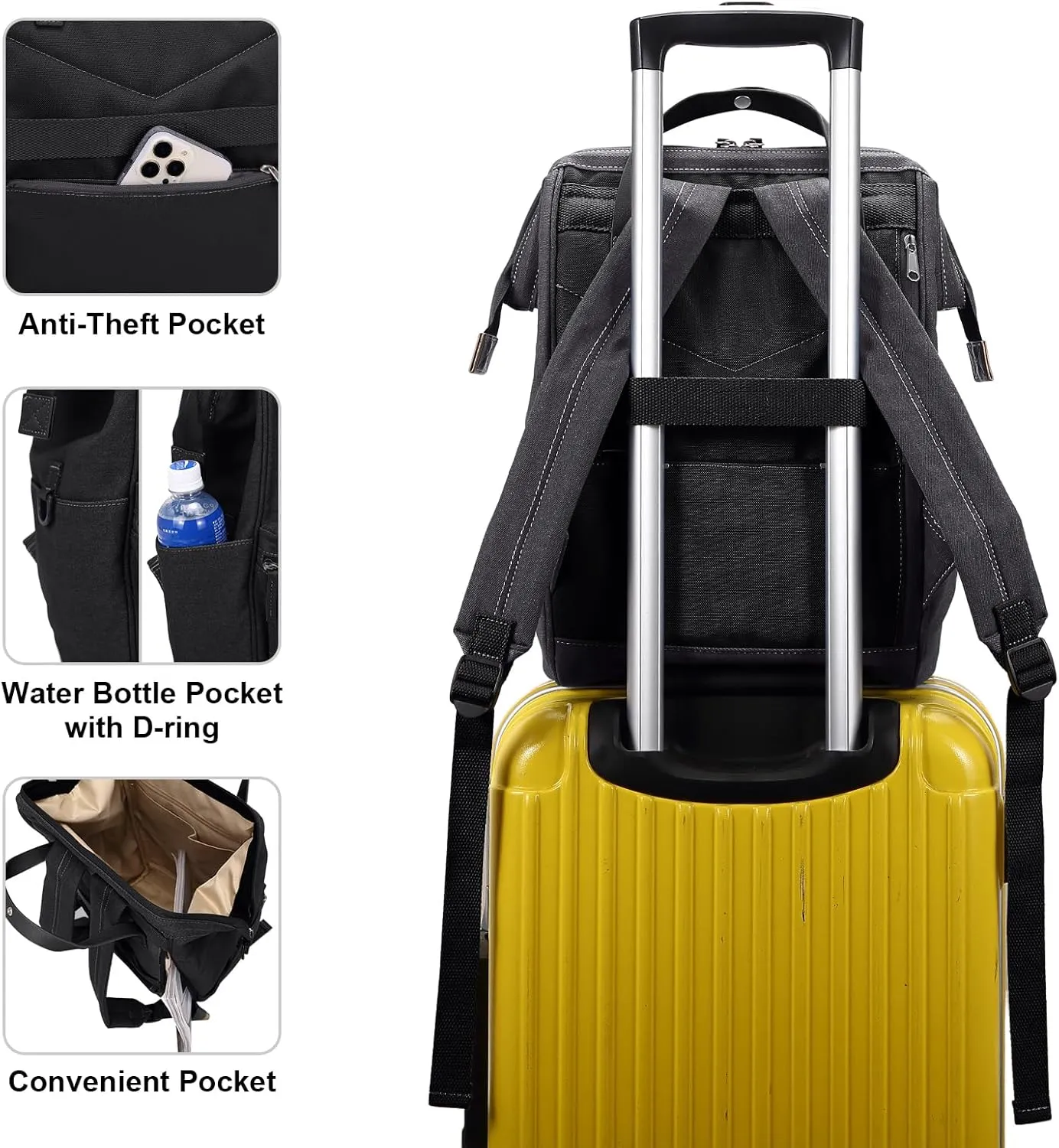 Kah&Kee Polyester Travel Backpack Functional Anti-theft School Laptop for Women Men (Denim Black, Medium)