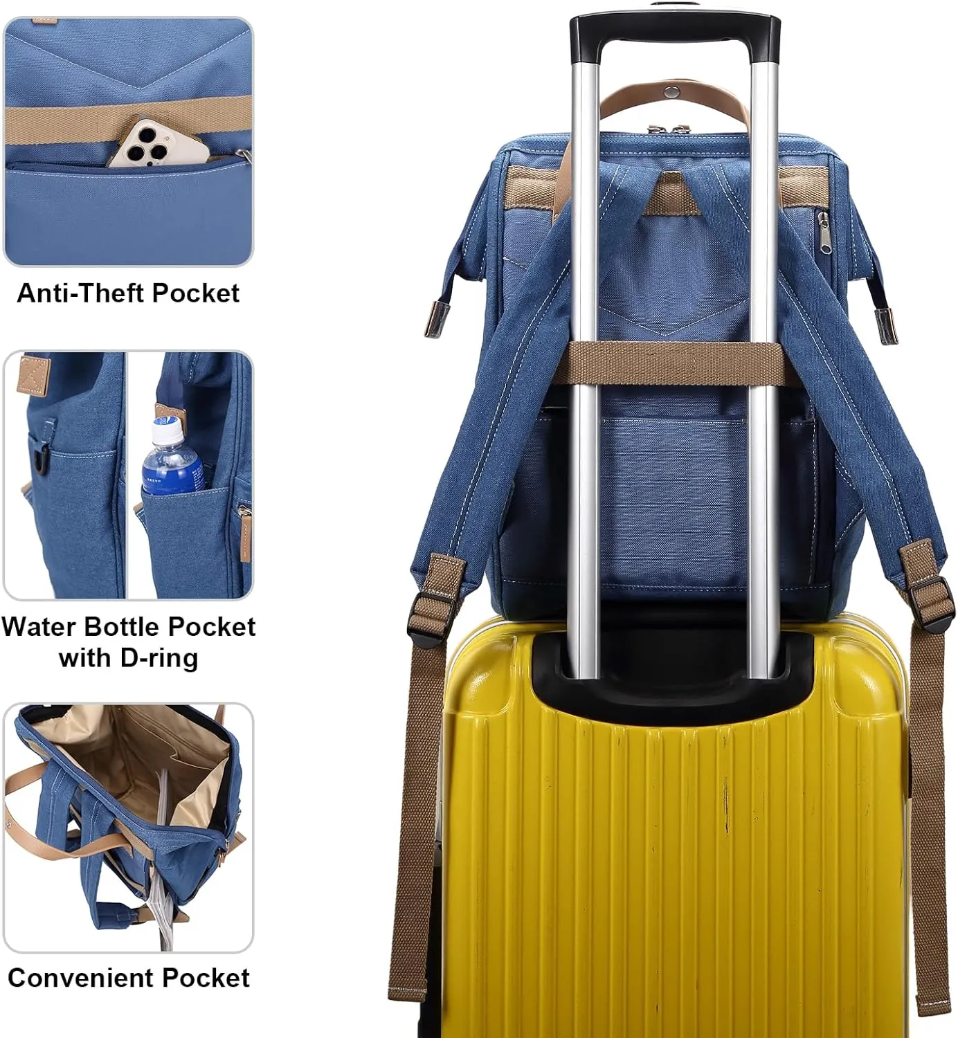 Kah&Kee Polyester Travel Backpack Functional Anti-theft School Laptop for Women Men (Denim Blue, Medium)