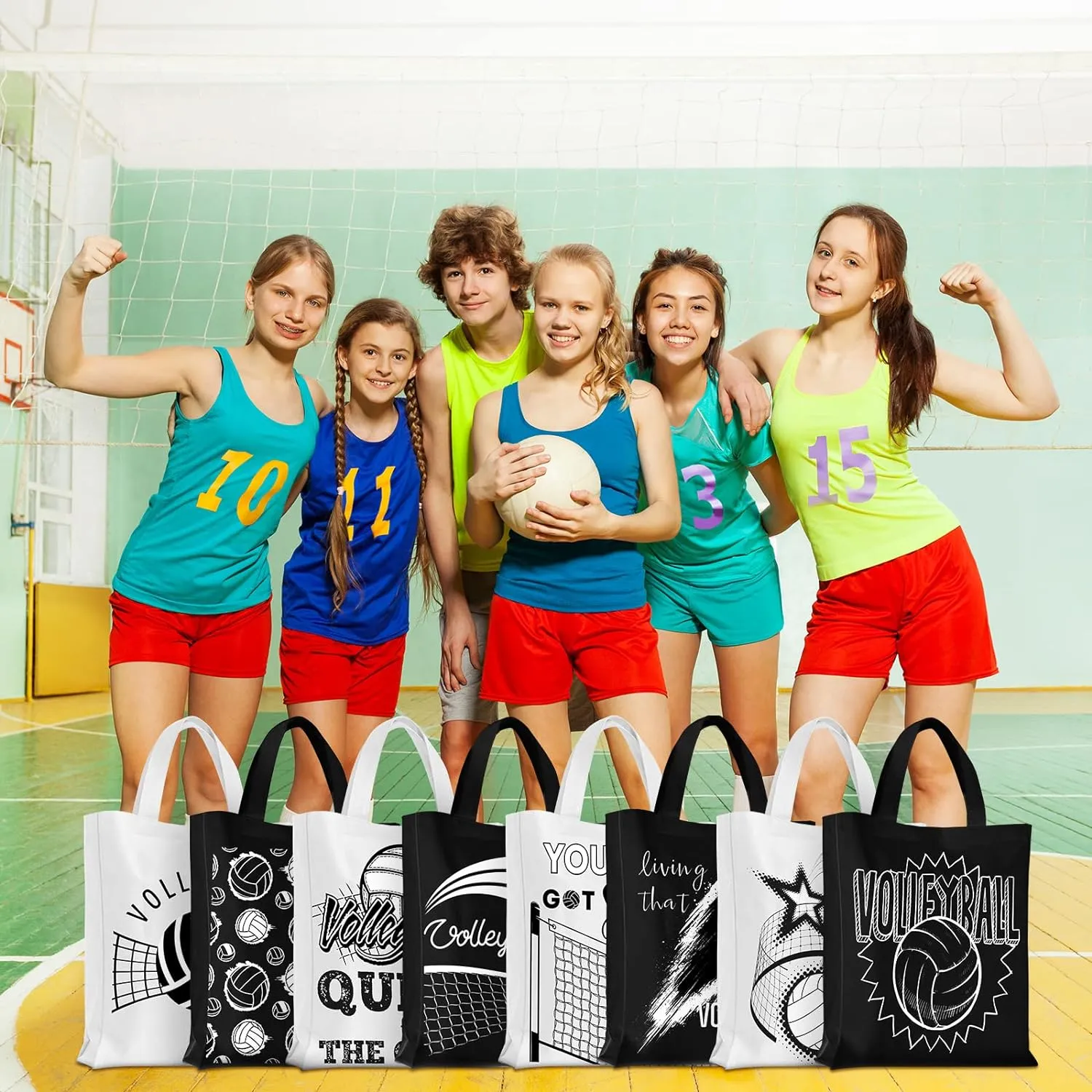 Kajaia 24 Pcs Party Treat Bag with Handles Reusable Goodie Favor Bag Non Woven Party Favor Birthday Supplies(Volleyball)