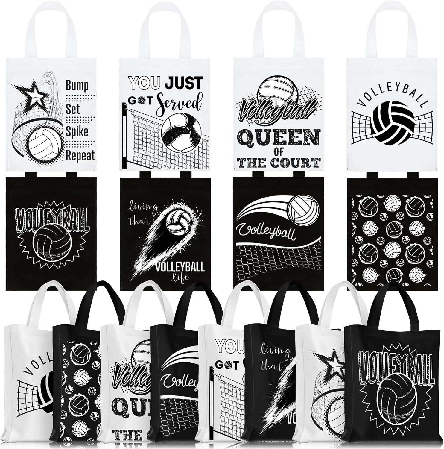 Kajaia 24 Pcs Party Treat Bag with Handles Reusable Goodie Favor Bag Non Woven Party Favor Birthday Supplies(Volleyball)