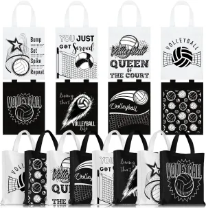 Kajaia 24 Pcs Party Treat Bag with Handles Reusable Goodie Favor Bag Non Woven Party Favor Birthday Supplies(Volleyball)