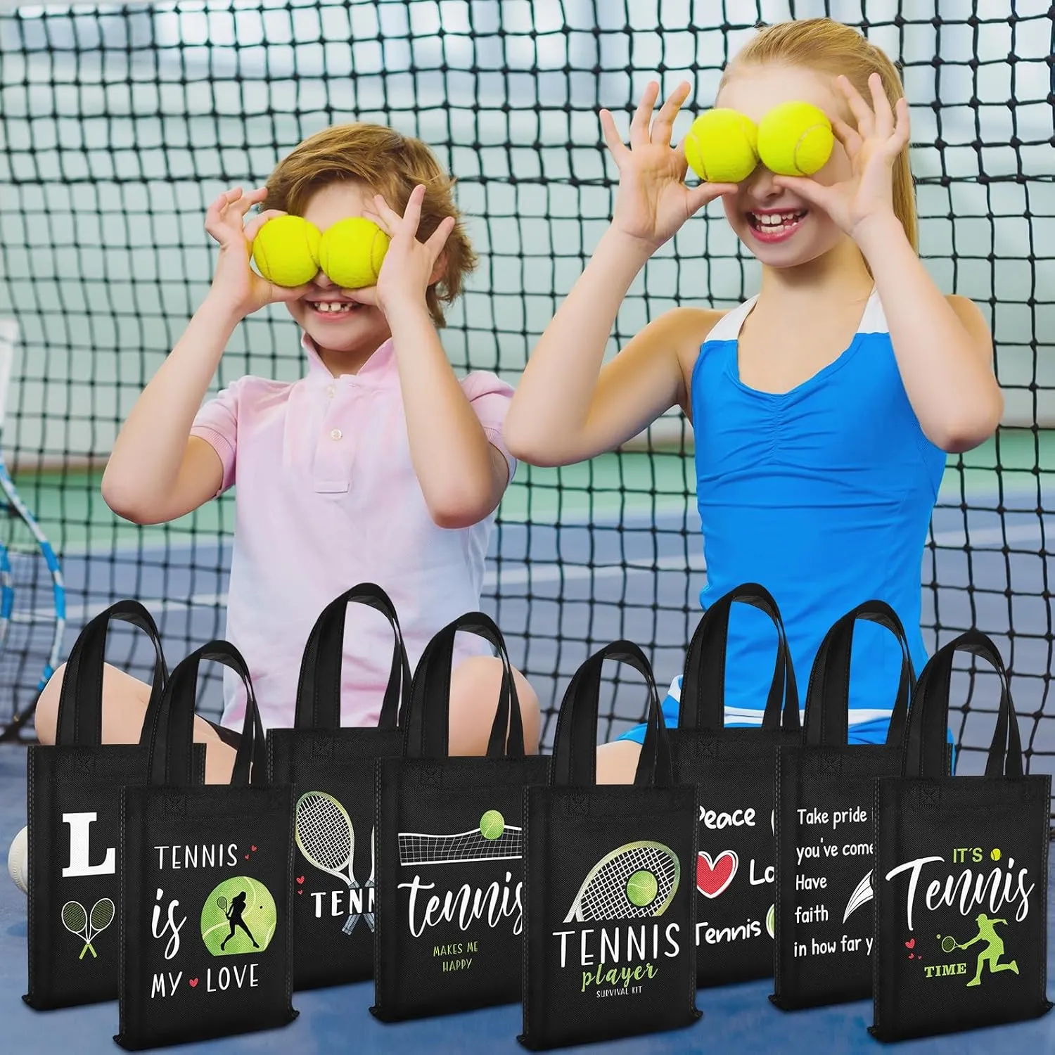 Kajaia 24 Pcs Reusable Goodie Favor Bags Non Woven Party Decor Birthday Party Supplies (Tennis)