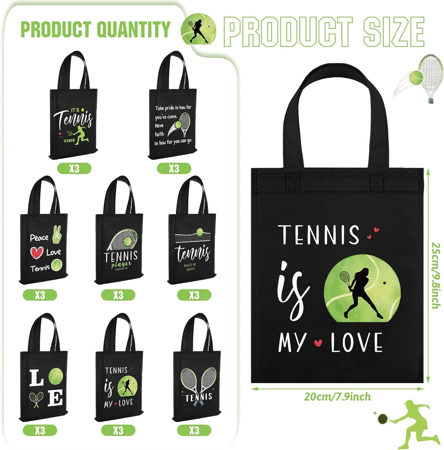Kajaia 24 Pcs Reusable Goodie Favor Bags Non Woven Party Decor Birthday Party Supplies (Tennis)