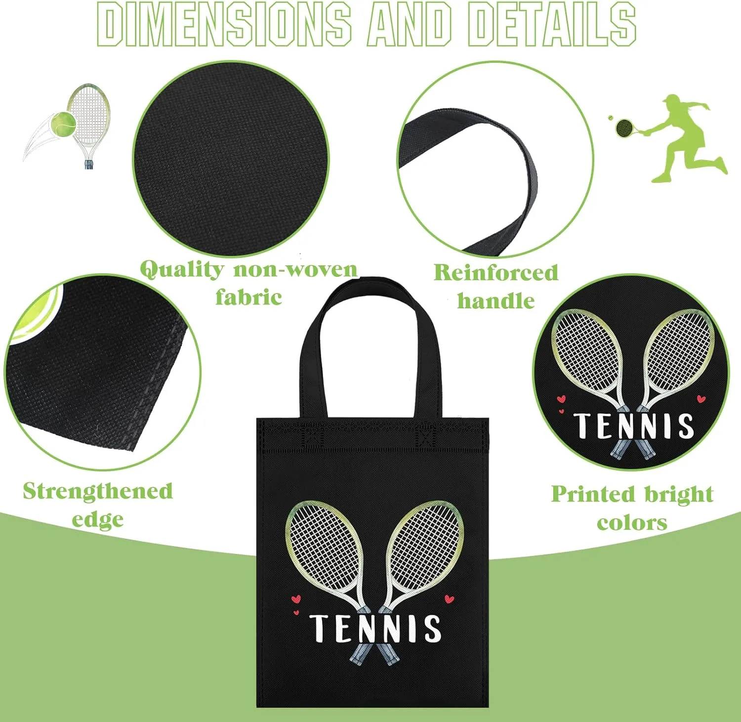 Kajaia 24 Pcs Reusable Goodie Favor Bags Non Woven Party Decor Birthday Party Supplies (Tennis)