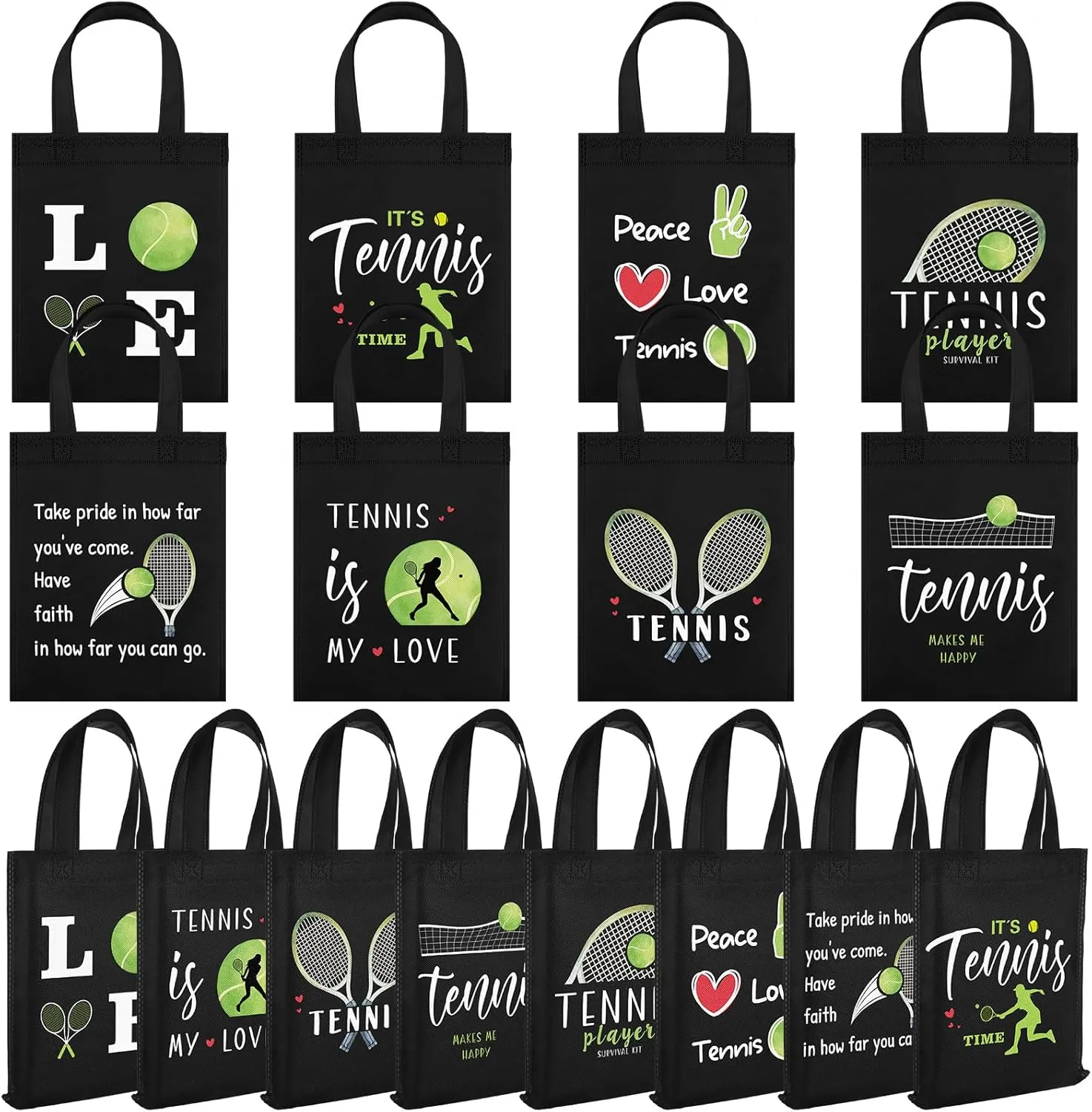 Kajaia 24 Pcs Reusable Goodie Favor Bags Non Woven Party Decor Birthday Party Supplies (Tennis)