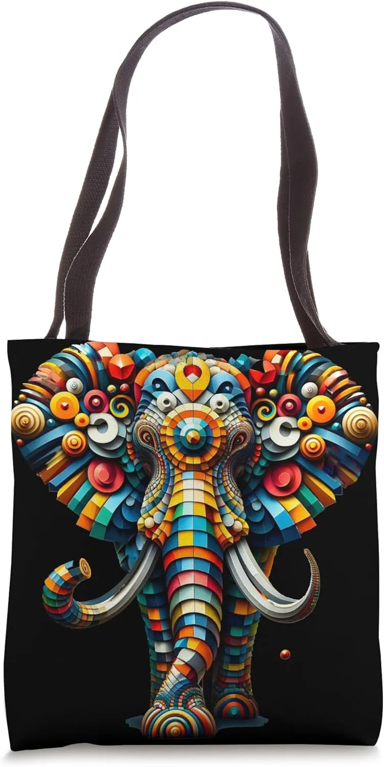 Kaleidoscope Elephant Majesty: Spectrum Tusk Parade Tote Bag