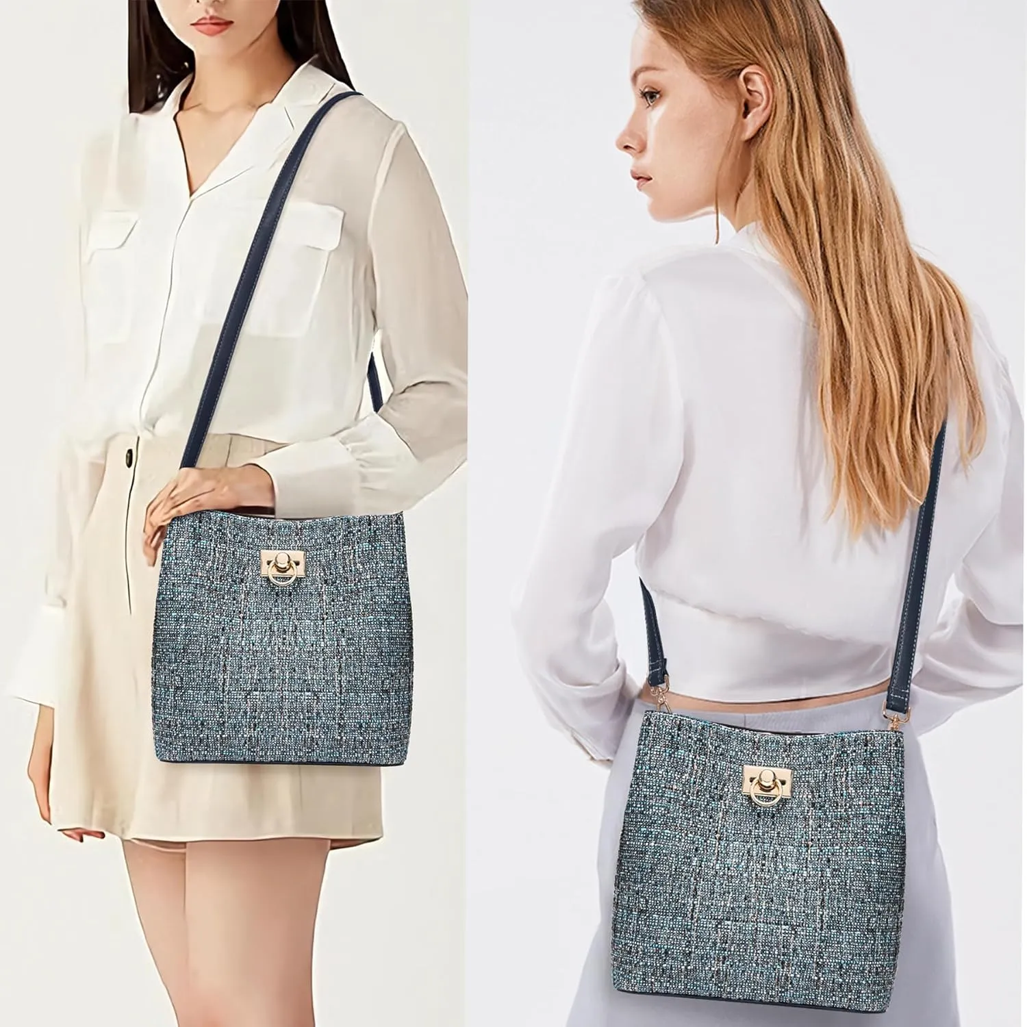 KALIDI Crossbody Purses for Women Vegan Leather Bucket Bag Fashion Ladies Crossbody Handbag Shoulder Purse with Multi Pockets