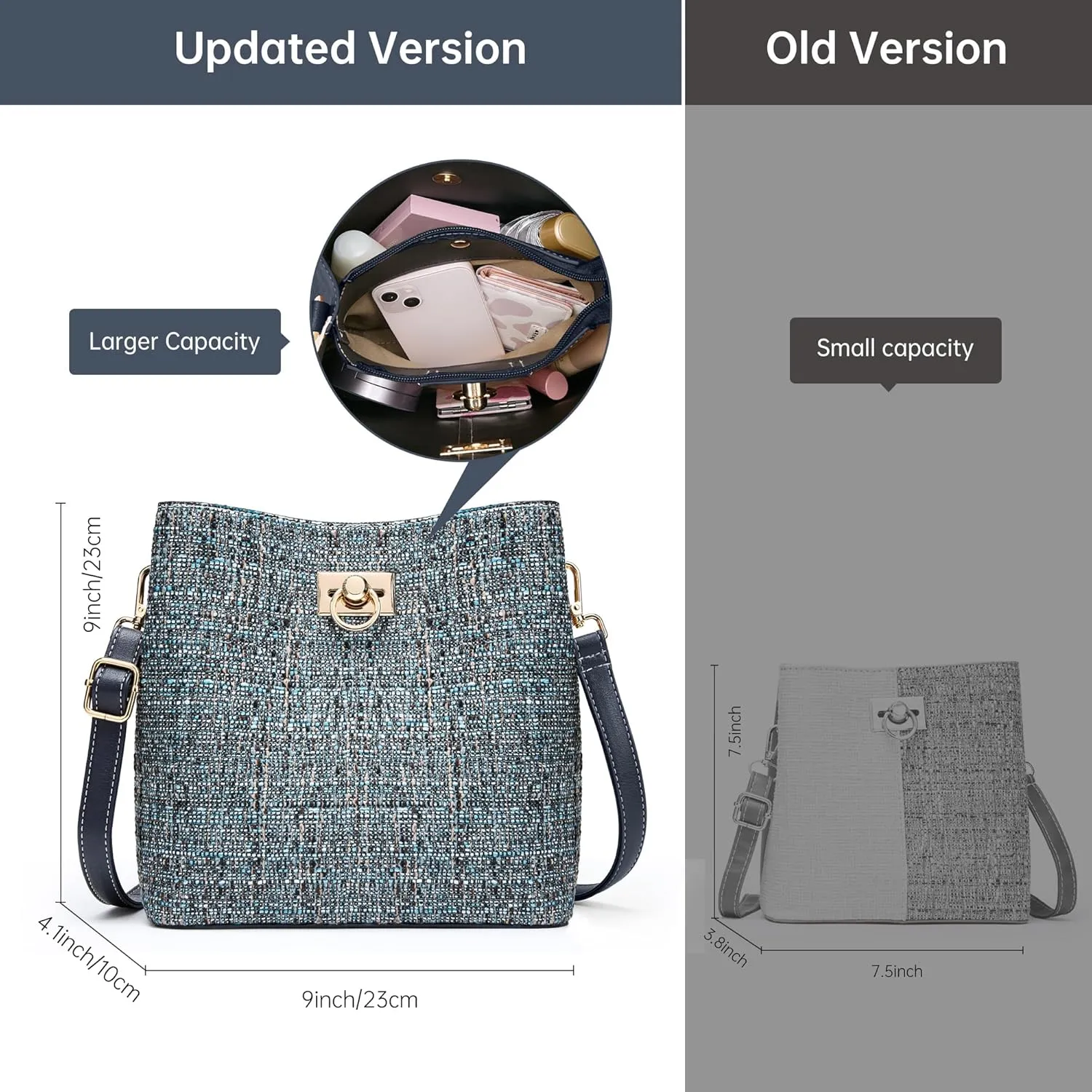 KALIDI Crossbody Purses for Women Vegan Leather Bucket Bag Fashion Ladies Crossbody Handbag Shoulder Purse with Multi Pockets