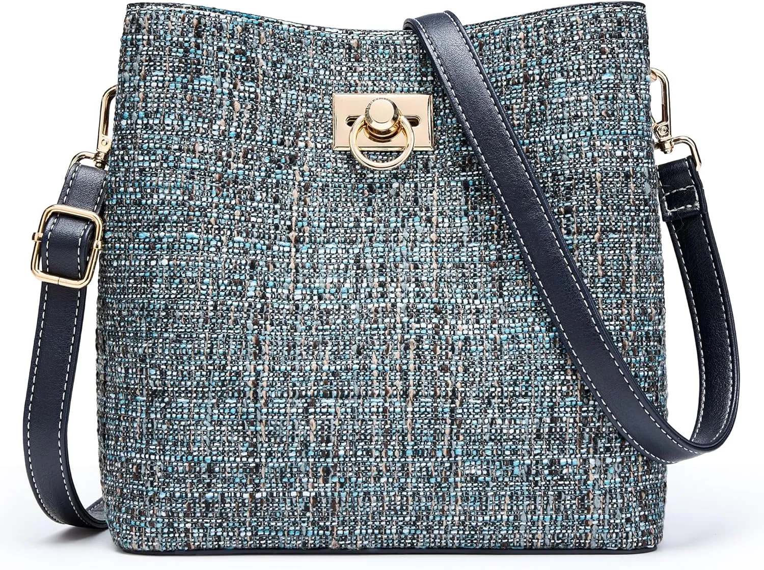 KALIDI Crossbody Purses for Women Vegan Leather Bucket Bag Fashion Ladies Crossbody Handbag Shoulder Purse with Multi Pockets