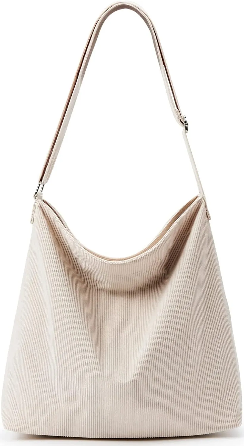 KALIDI Women Corduroy Tote Bag Zipper Casual Tote's Handbag Big Capacity Shoulder Bag with Pockets