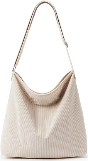 KALIDI Women Corduroy Tote Bag Zipper Casual Tote's Handbag Big Capacity Shoulder Bag with Pockets