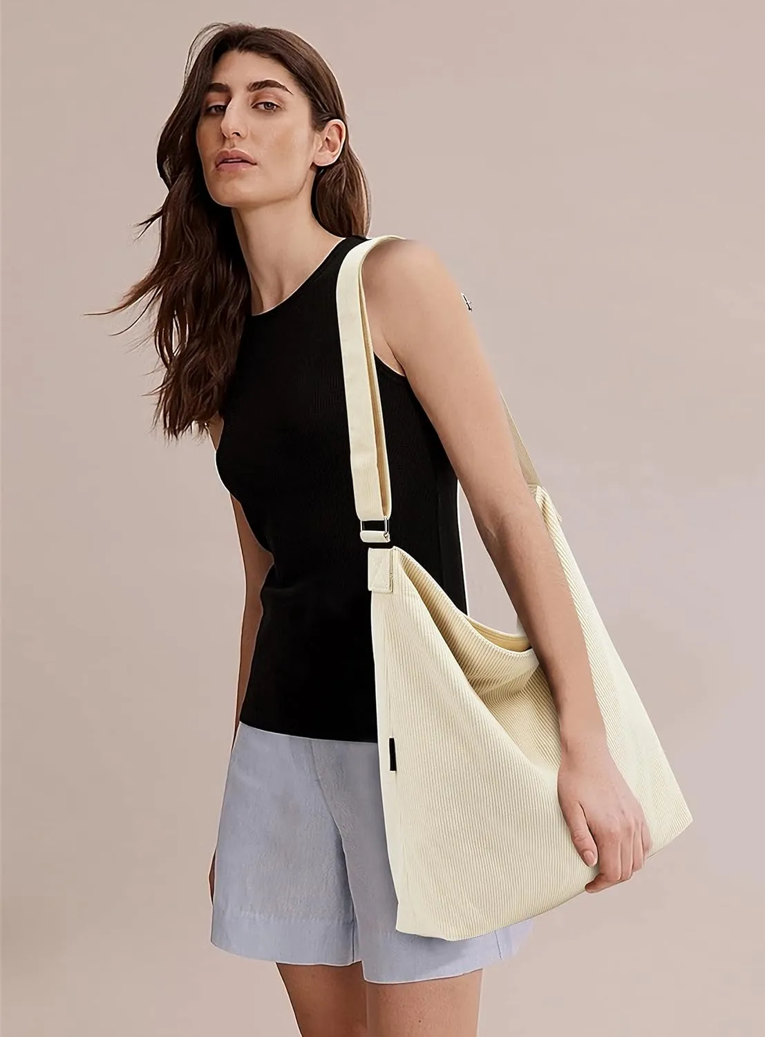 KALIDI Women Corduroy Tote Bag Zipper Casual Tote's Handbag Big Capacity Shoulder Bag with Pockets