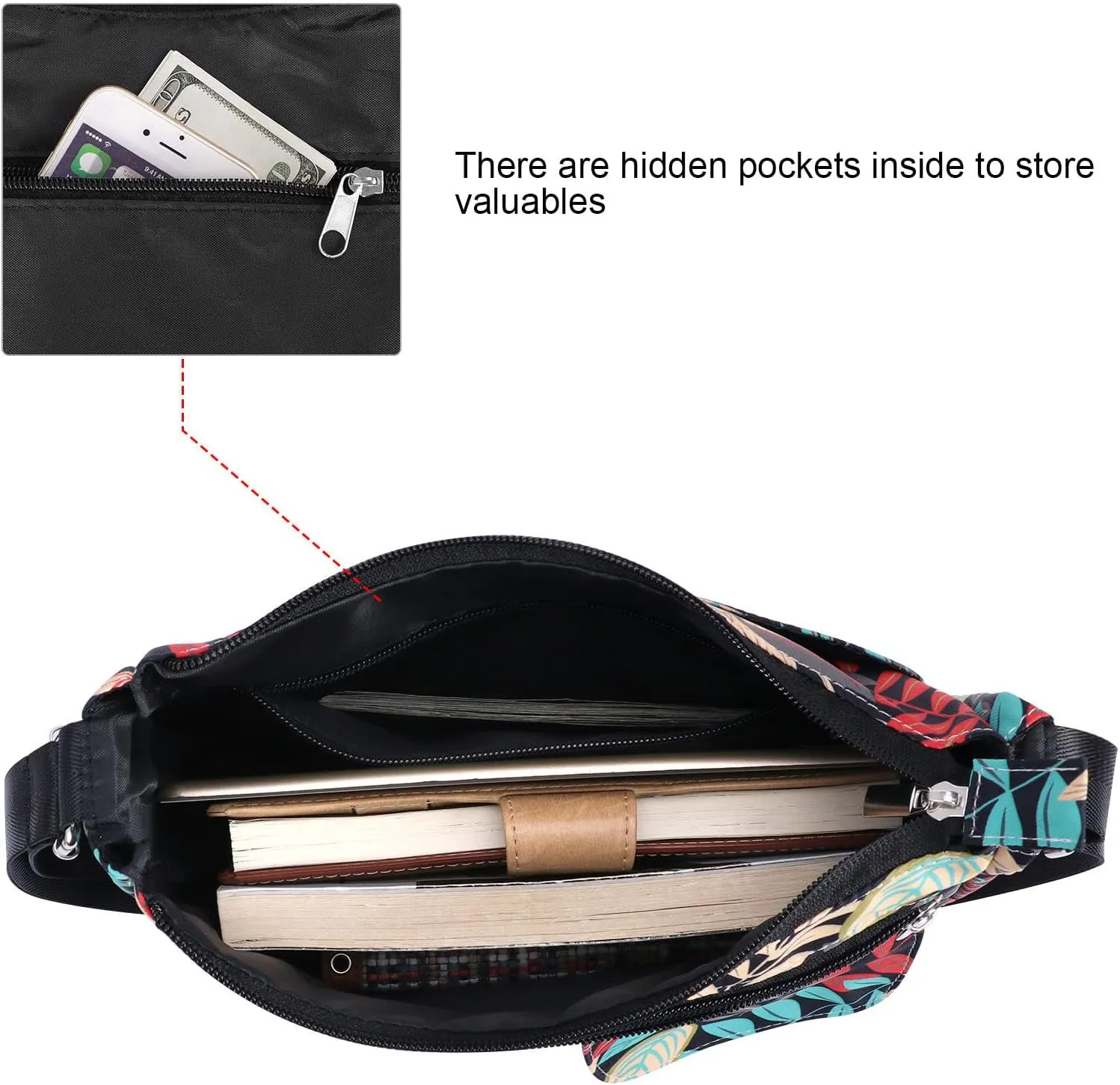 Kamo Crossbody for Women - Multi-pocket Shoulder Lightweight Messenger Casual Printed Purse Handbag Travel Bag