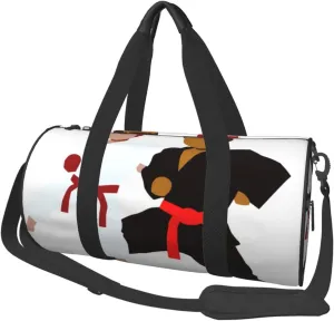 Karate Boy Vector Changeable Belt Color Printed Sports Gym Bag for Men Women Foldable Duffel Bag Carry On Weekender Bag for Travel Sports