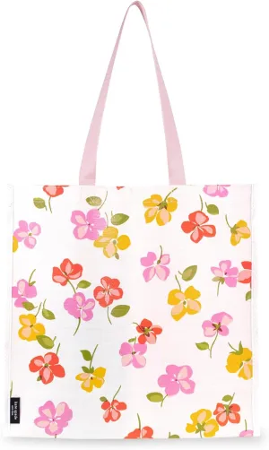 kate spade new york Reusable Shopping Bag, Grocery Tote with Shoulder Straps, Large Collapsible Tote, Spring Pansies
