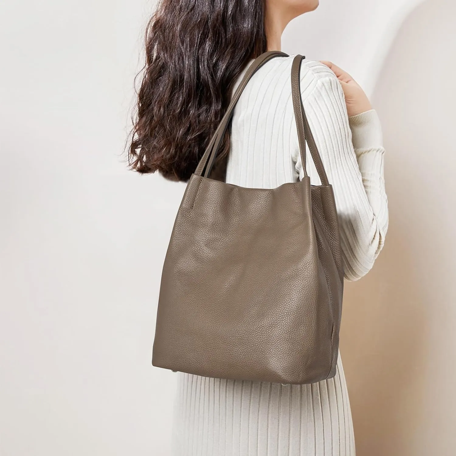 Kattee Women Soft Genuine Leather Totes Shoulder Bag Purses and Handbags with Top Magnetic Snap Closure
