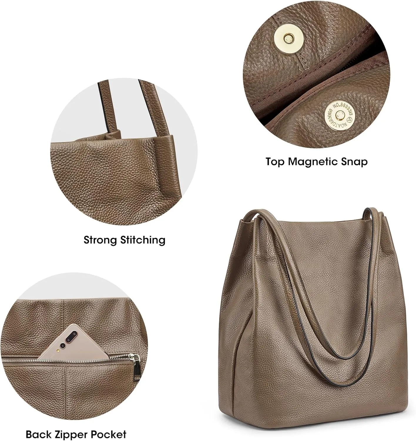 Kattee Women Soft Genuine Leather Totes Shoulder Bag Purses and Handbags with Top Magnetic Snap Closure
