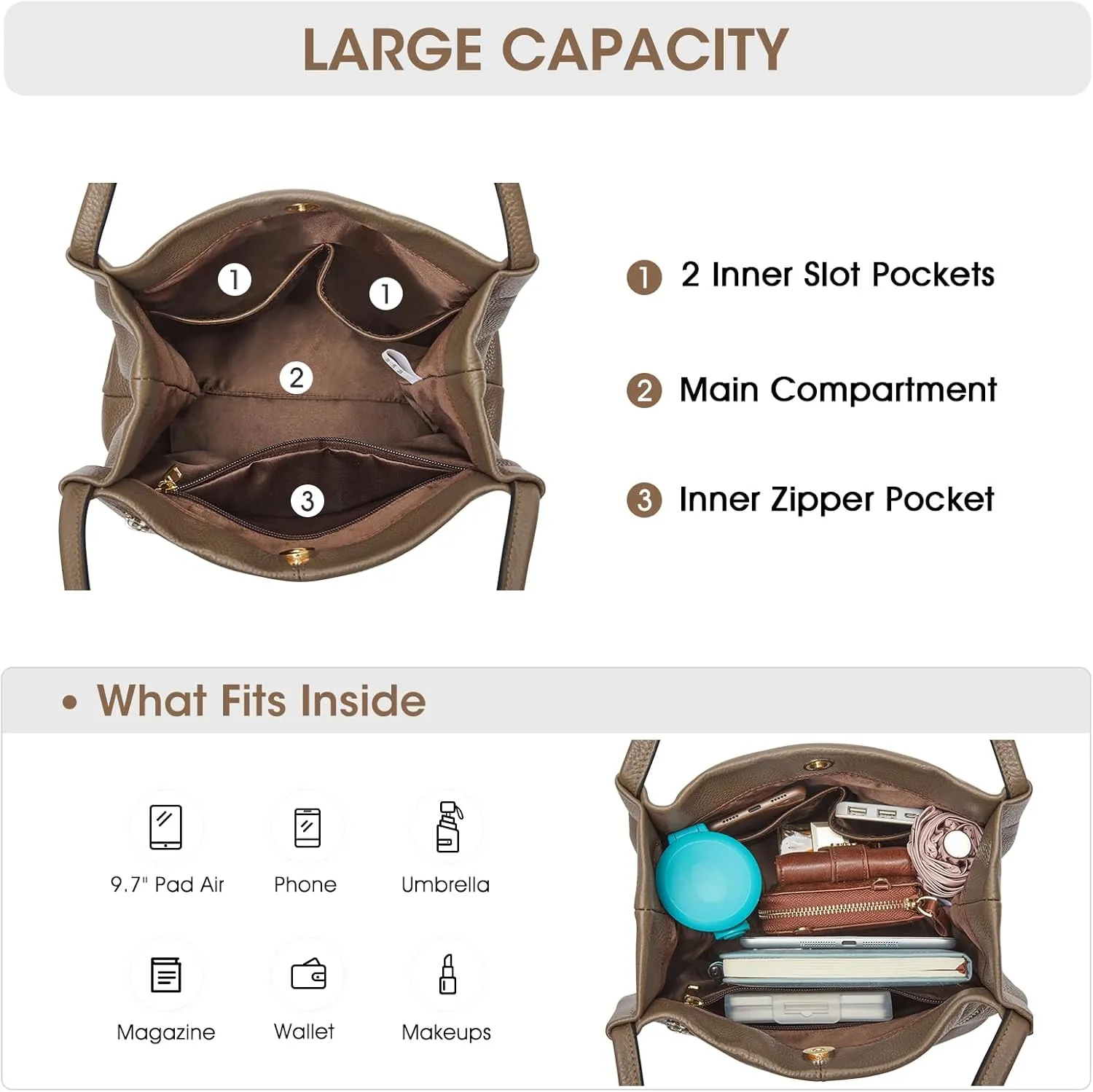 Kattee Women Soft Genuine Leather Totes Shoulder Bag Purses and Handbags with Top Magnetic Snap Closure