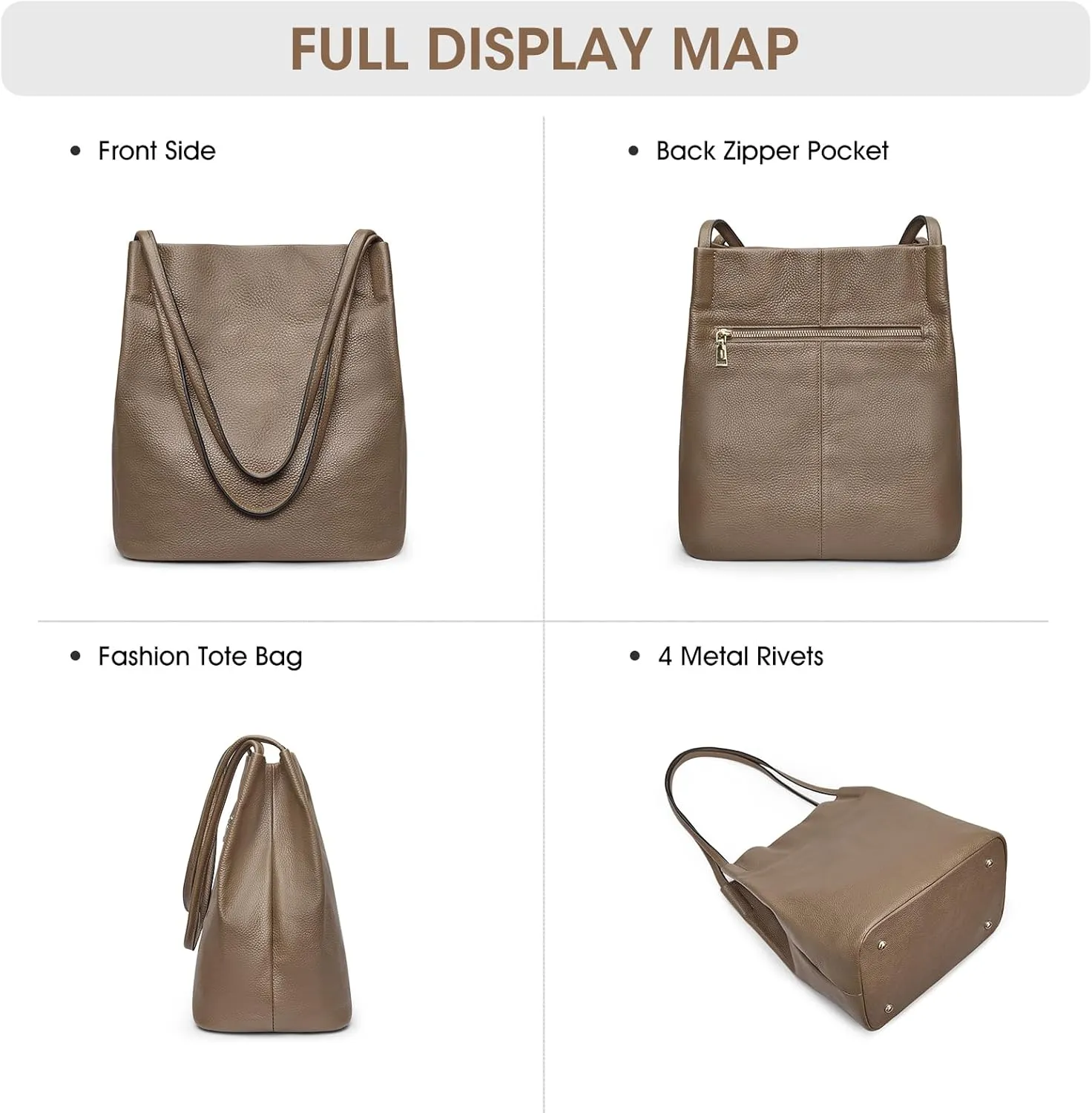 Kattee Women Soft Genuine Leather Totes Shoulder Bag Purses and Handbags with Top Magnetic Snap Closure