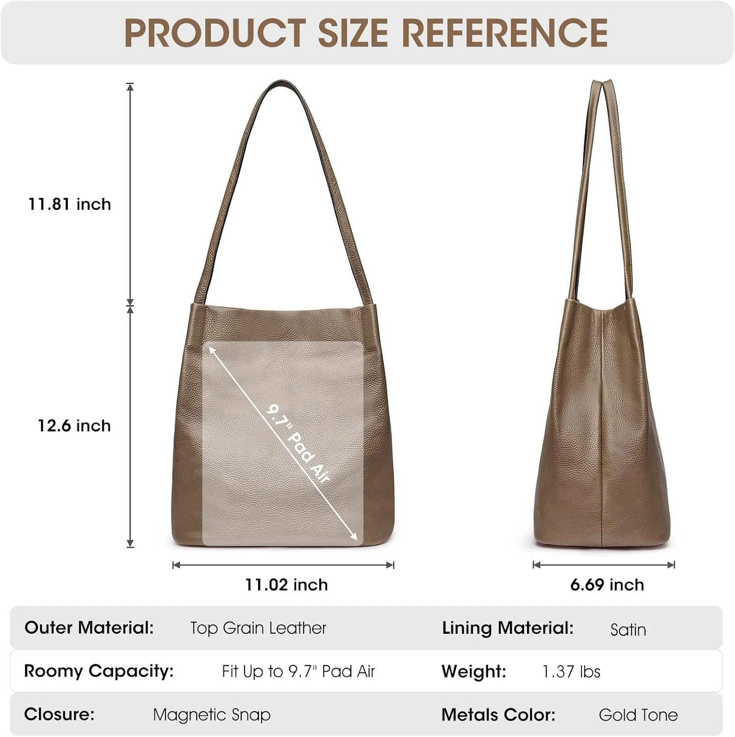 Kattee Women Soft Genuine Leather Totes Shoulder Bag Purses and Handbags with Top Magnetic Snap Closure
