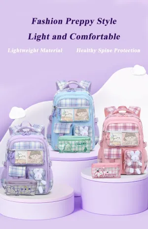 Kawaii Backpack for Girls Bunny Striped School Bag Casual Laptop Bag with Cute Pen Case