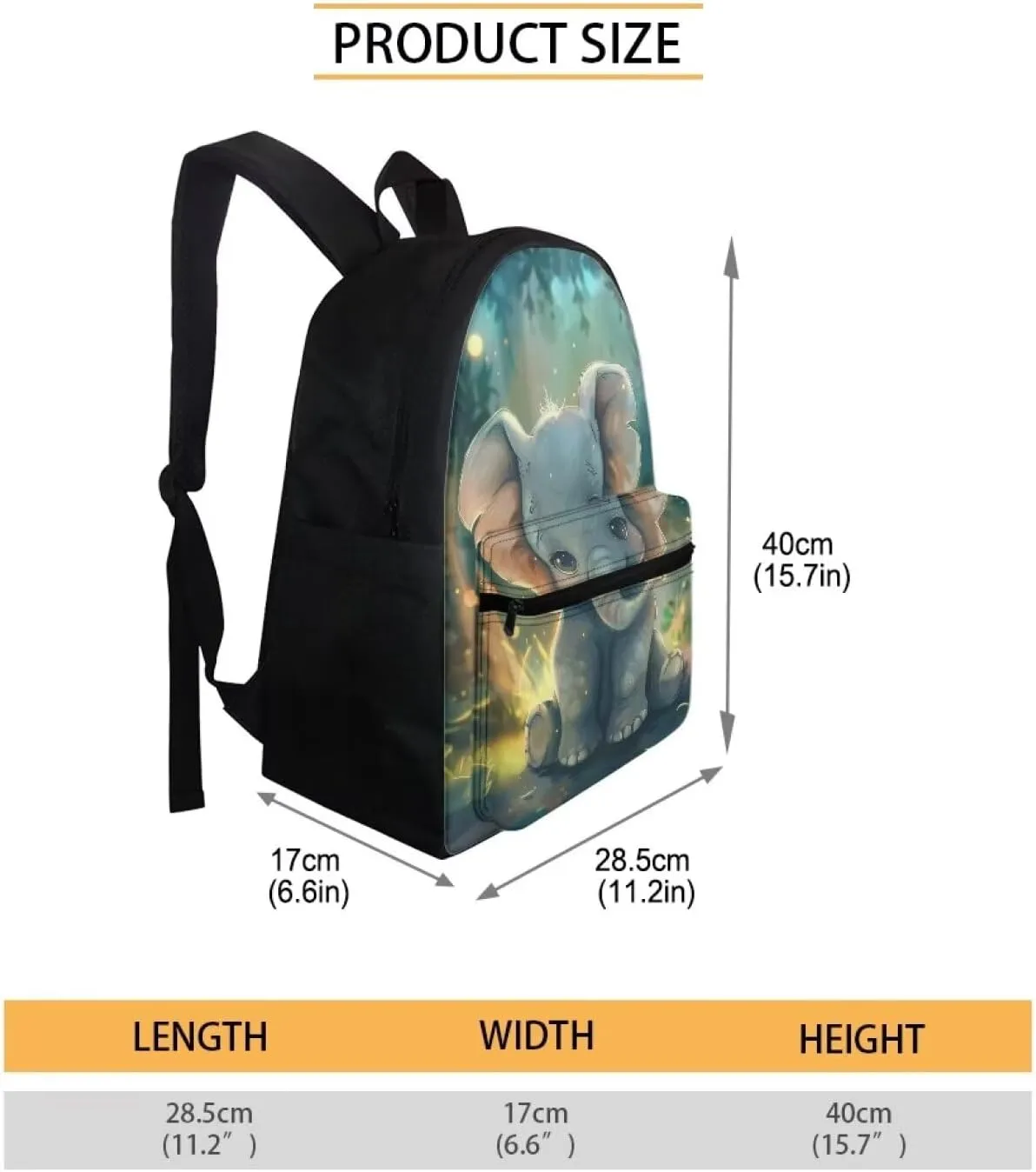 Kawaii Elephant Backpack Set for Girls 8-12 Backpack for School Large Capacity Rucksack Insulated Lunch Bag Pen Case for Outdoor Travel Picnic