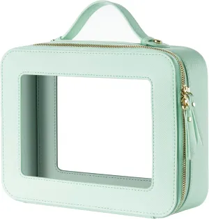 Keains Clear Makeup Bag for Women，Cosmetic Organizer Case Transparent Waterproof Travel Toiletry Bag with Zipper，Portable Make Up Organizer Traveling Compact Car Bag for Essentials（Mint Green）