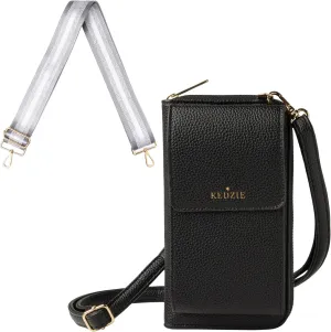 KEDZIE Eclipse Smartphone Crossbody Bag (Black) & Interchangeable 2-Inch Bag Strap (Platinum)