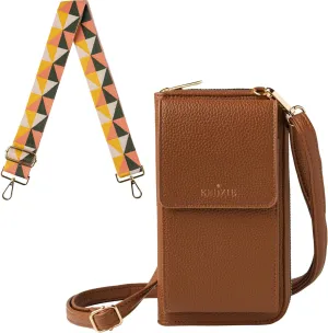 KEDZIE Eclipse Smartphone Crossbody Bag (Chestnut) & Interchangeable 2-Inch Bag Strap (Gilded)