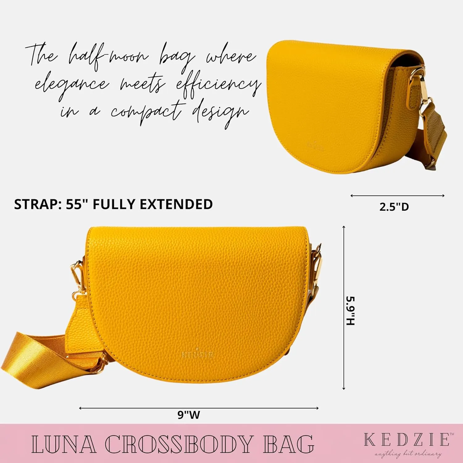 KEDZIE Luna Crossbody Bag Shoulder Purse with Removable Strap Messenger Bag for Women, Girls