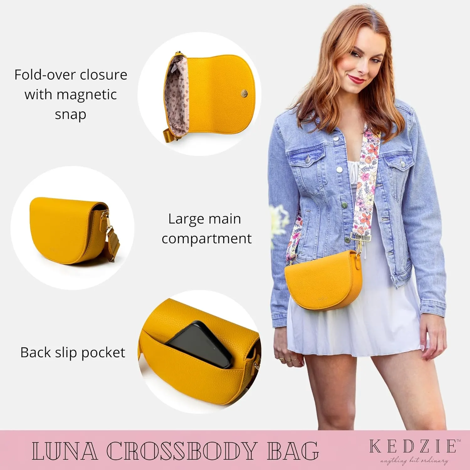 KEDZIE Luna Crossbody Bag Shoulder Purse with Removable Strap Messenger Bag for Women, Girls