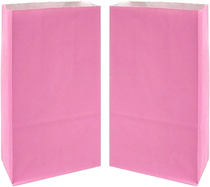 KEYYOOMY 100 CT Small Pink Paper Bags Pink Party Favor Bags Party Goodie Bag Paper Lunch Bag (100 CT, 3.1 X 5.1 X 9.4 In)