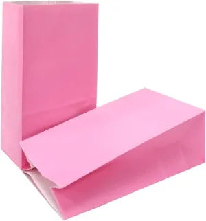 KEYYOOMY 100 CT Small Pink Paper Bags Pink Party Favor Bags Party Goodie Bag Paper Lunch Bag (100 CT, 3.1 X 5.1 X 9.4 In)