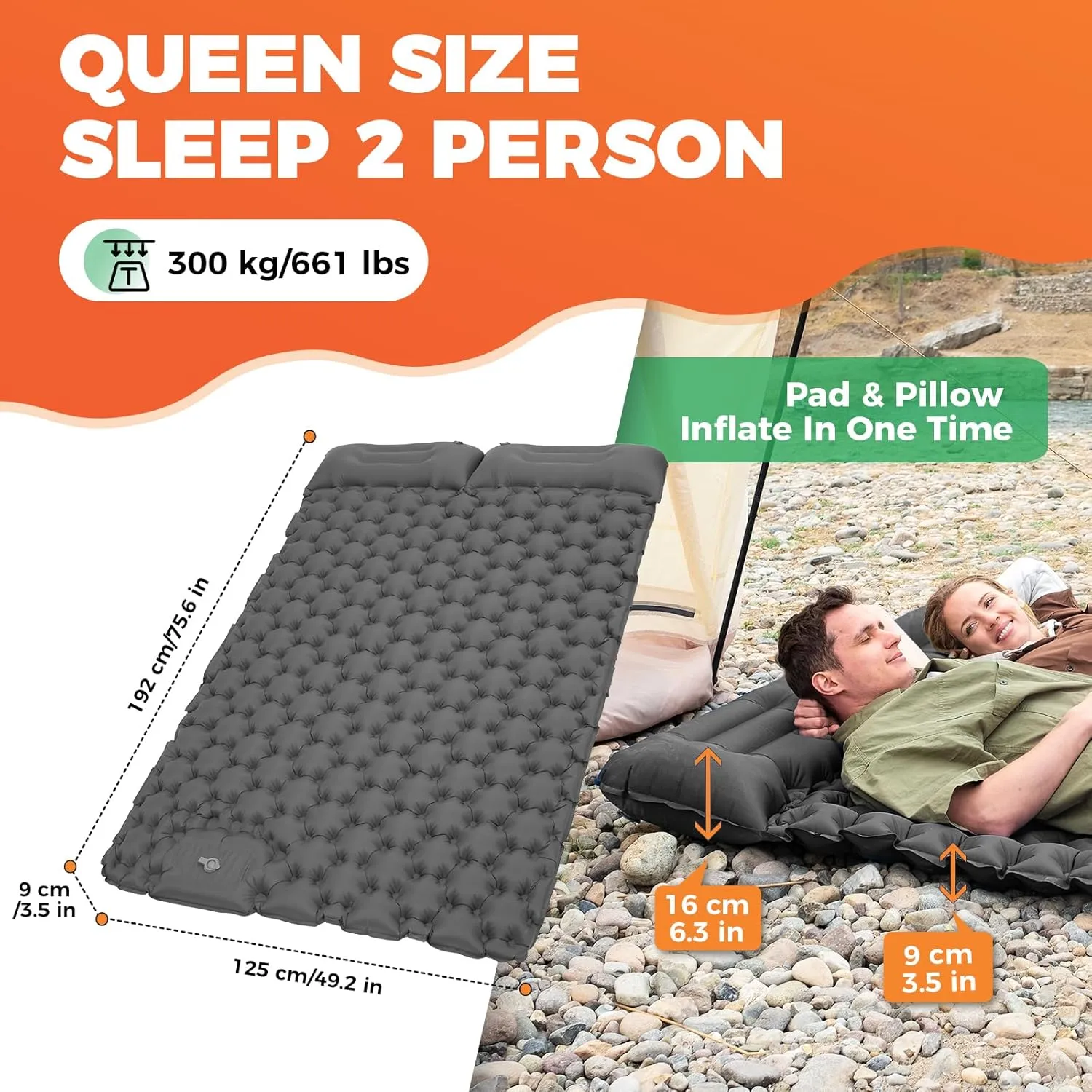 KingCamp Self Inflating Camping Mattress with Built-in Foot Pump, Connectable Durable Inflatable Sleeping Mat with Pillow, Compact Camping Air Mattress for Hiking
