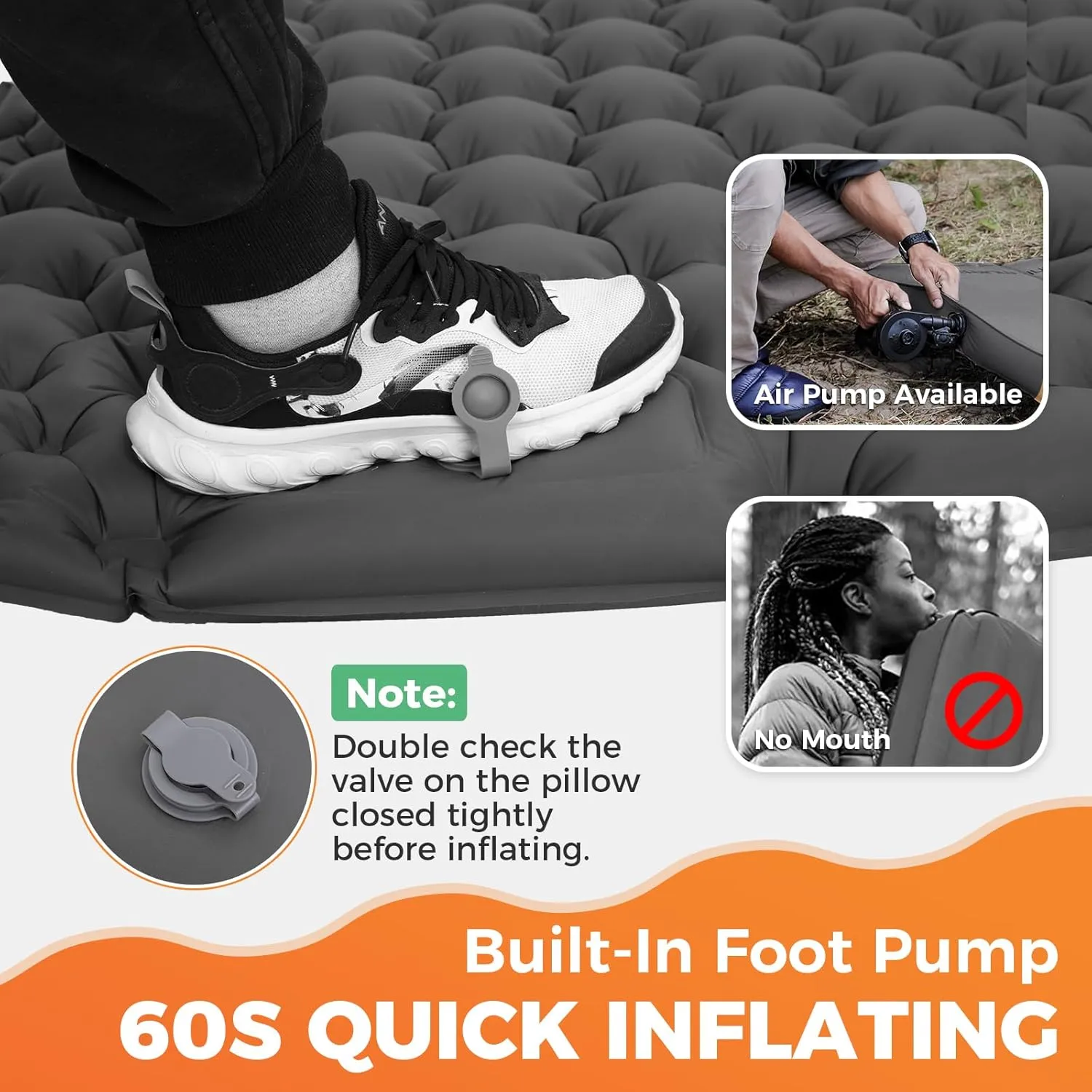 KingCamp Self Inflating Camping Mattress with Built-in Foot Pump, Connectable Durable Inflatable Sleeping Mat with Pillow, Compact Camping Air Mattress for Hiking