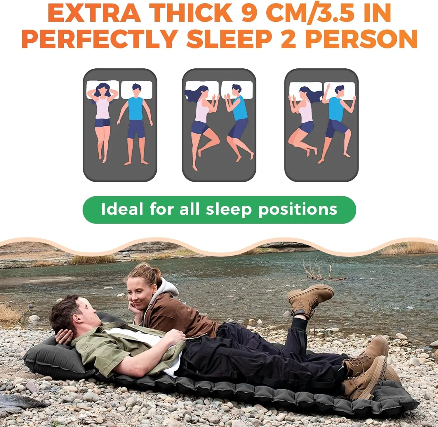 KingCamp Self Inflating Camping Mattress with Built-in Foot Pump, Connectable Durable Inflatable Sleeping Mat with Pillow, Compact Camping Air Mattress for Hiking