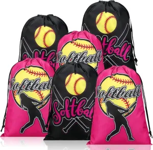 Kingdder 12 Pcs Softball Drawstring Party Favor Bags Softball Treat Bags Baseball Gift Bag for Baseball Party(Pink)