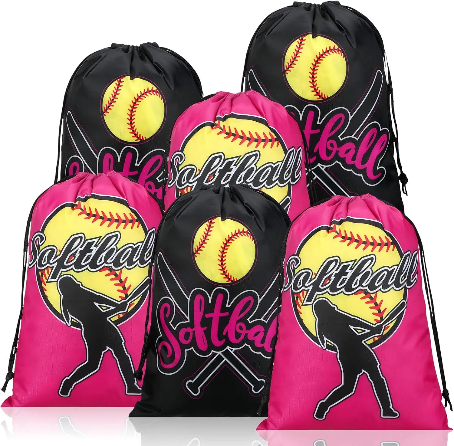 Kingdder 12 Pcs Softball Drawstring Party Favor Bags Softball Treat Bags Baseball Gift Bag for Baseball Party(Pink)