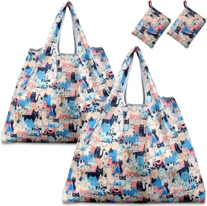 KINGMAS Reusable Grocery Bags, Eco-Friendly Folding Tote Shopping Bag fits in Pocket, Washable Waterproof Nylon Pouch Bags