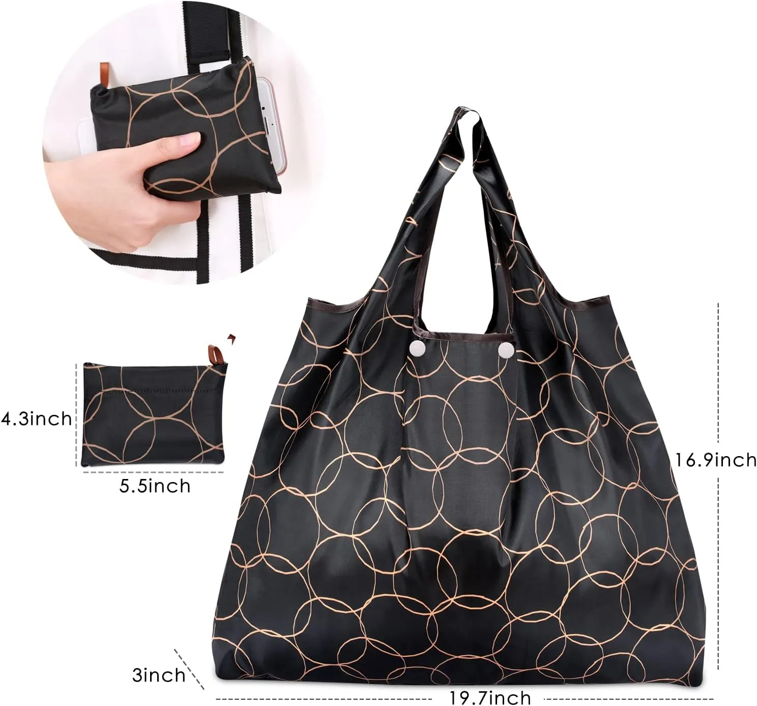 KINGMAS Reusable Grocery Bags, Eco-Friendly Folding Tote Shopping Bag fits in Pocket, Washable Waterproof Nylon Pouch Bags