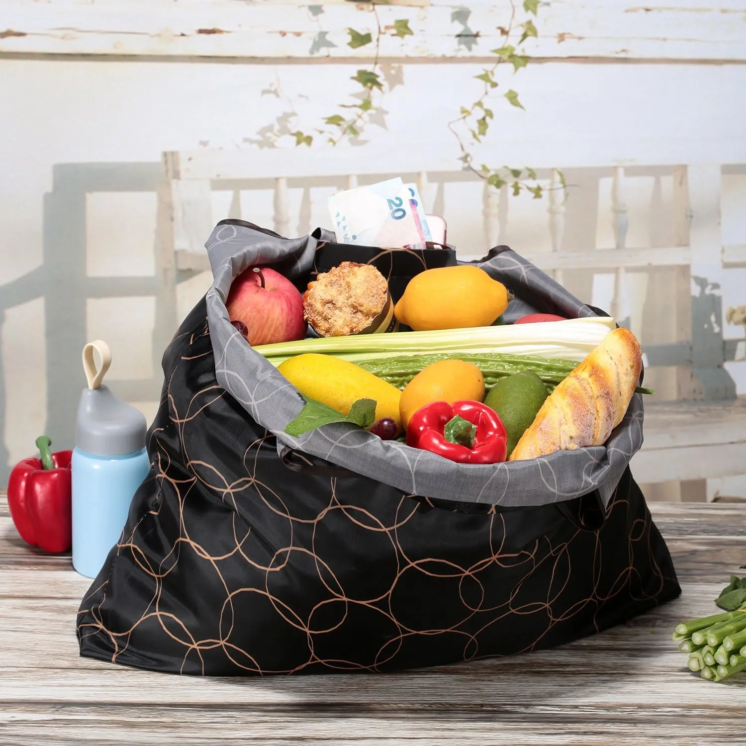 KINGMAS Reusable Grocery Bags, Eco-Friendly Folding Tote Shopping Bag fits in Pocket, Washable Waterproof Nylon Pouch Bags
