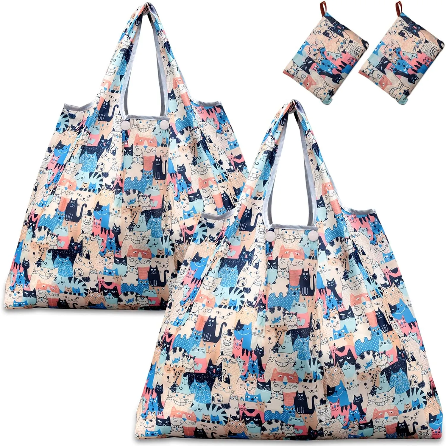 KINGMAS Reusable Grocery Bags, Eco-Friendly Folding Tote Shopping Bag fits in Pocket, Washable Waterproof Nylon Pouch Bags