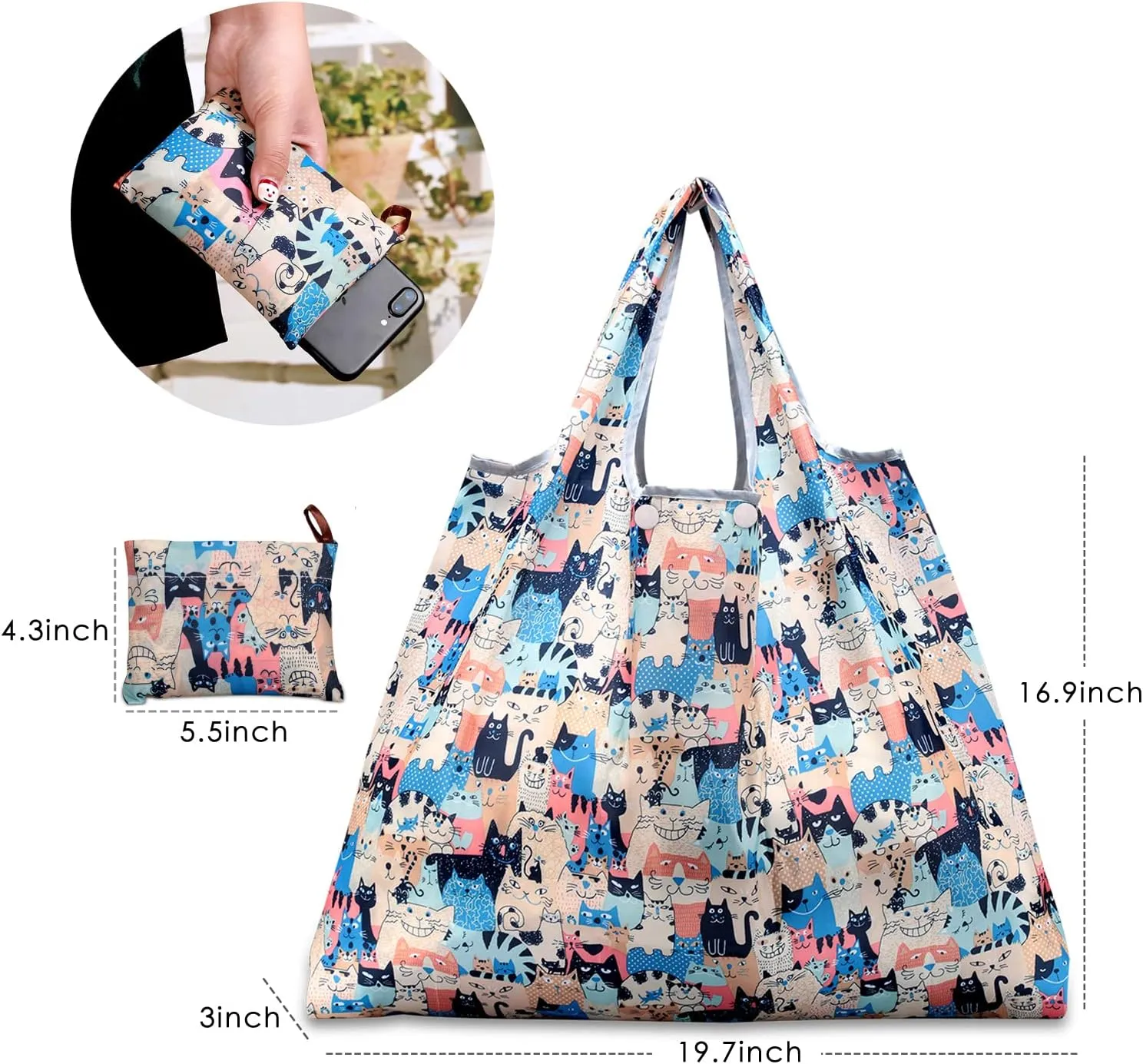 KINGMAS Reusable Grocery Bags, Eco-Friendly Folding Tote Shopping Bag fits in Pocket, Washable Waterproof Nylon Pouch Bags